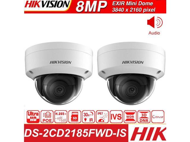 Hikvision New Original English version Dome IP POE DS-2CD2185FWD-IS 8MP Outdoor H.265 Updatable CCTV Camera With Audio and Alarm Interface security Camera, (8MP, 2.8 Fixed Lens, 2Pcs)