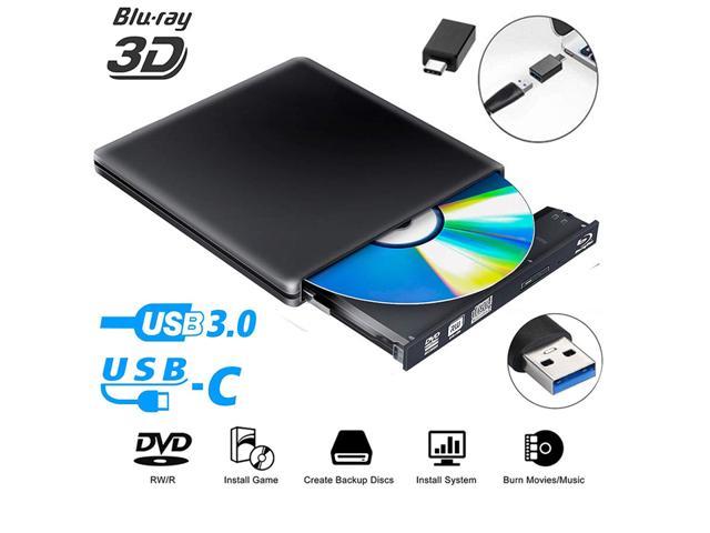 Jansicotek External DVD CD Blu-ray Drive USB 3.0/USB-C BD 3D Blu-ray Player Portable DVD/CD-ROM BD-ROM Burner. High-Speed Data Transfer, Compatible with PC Laptops Desktops, Black