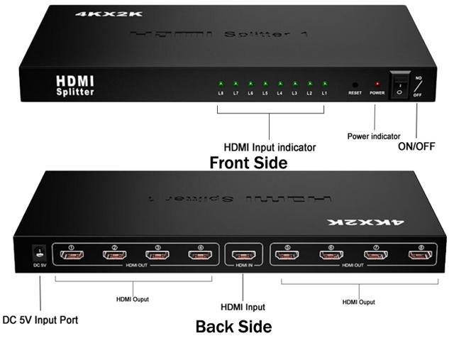 HDMI Splitter 1 in 8 Out 1x8 / 8 Port HDMI Audio Video Out Eight Ouputs ...