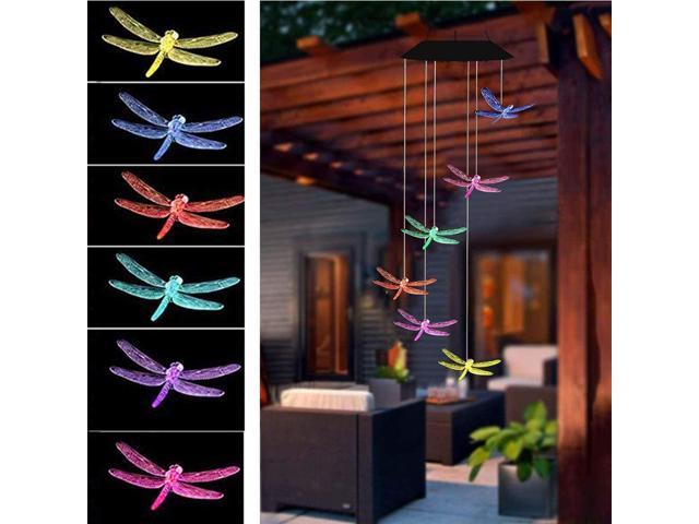 Color-Changing LED Solar Powered Dragonfly Wind Chime Lights Yard Garden Decor