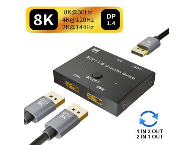 DisplayPort Switch 8K Splitter Bidirectional DP 1.4 Switcher 2 in 1 Out ...