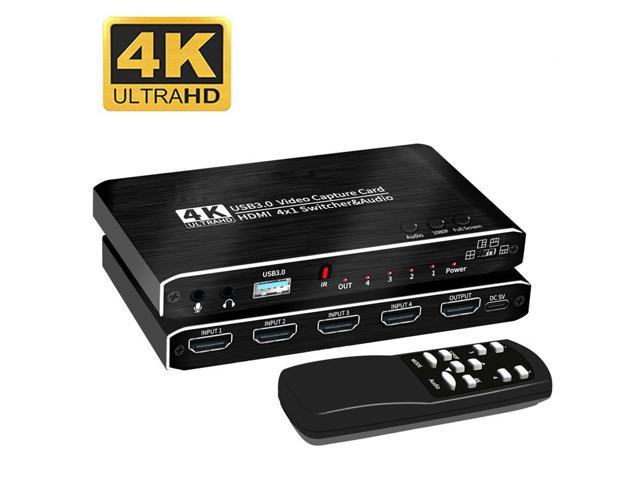 4x1 4K@30Hz External Capture Card Seamless Switch, Stream and Record in 4K 30fps with HDMI Loop Microphone & Audio for PS5, PS4/Pro, Xbox Series X/S, Xbox One X/S,  works with PC and Mac