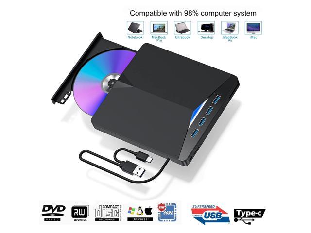 7 -in-1 External CD Drive Type C USB 3.0 Portable CD DVD +/-RW Drive Slim  DVD/CD ROM Rewriter Burner Writer with 4 USB3.0 Ports and TF SD Card Slots  