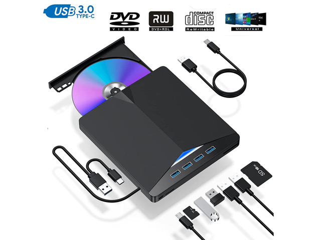 7 -in-1 External CD Drive USB3.0/Type-C Portable CD DVD +/-RW Drive DVD ...