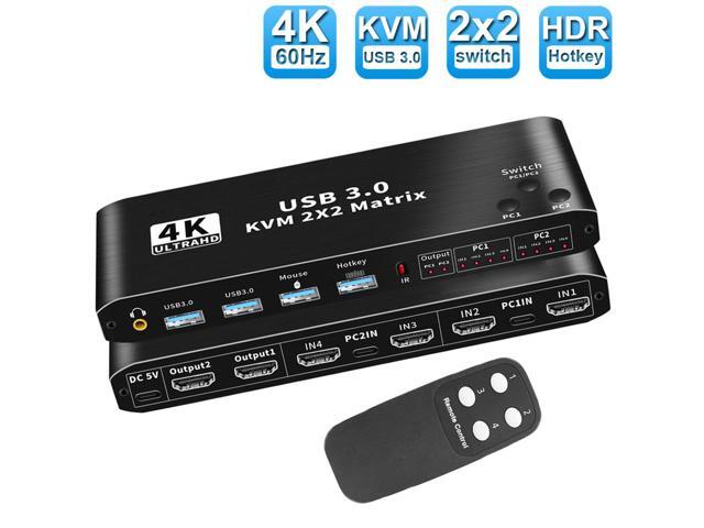 2X2 Matrix HDMI KVM Switch Dual Monitor HDMI + USB-C 4K@60Hz 2 in 2 Out ...