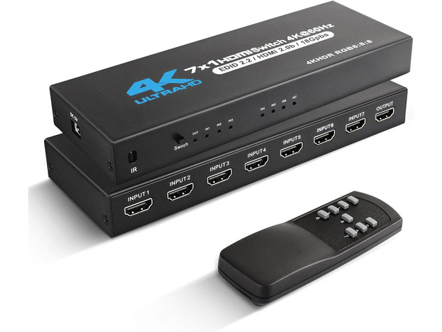 Hdmi Control HDMI Switch 7 Ports (7 x 1) 4K 60Hz, HDMI Splitter 7 in 1 Out HDMI ...