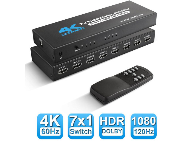 Hdmi Control 4K HDMI Switch 7x1, 7 Port HDMI Selector Switcher 7 in 1 Out with IR ...