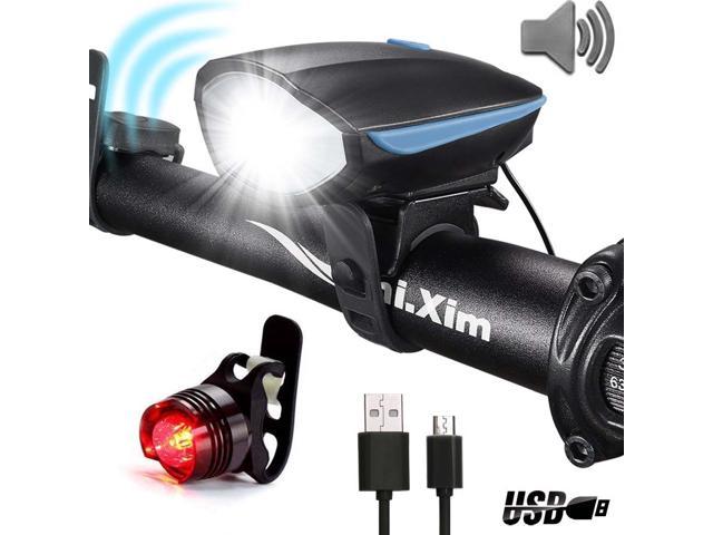 LED Bicycle Headlight Bike Head Light Front Lamp Cycling Horn USB Rechargeable