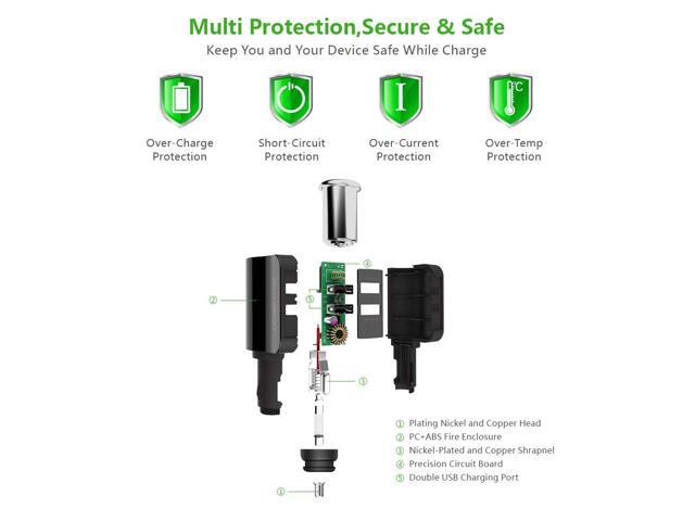 Wanmingtek 5V 3.4A Dual USB Car Charger Compatible Samsung Double USB Car Cigarette Charger & Multi Fast Charging Cable