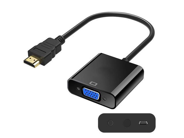 Un-bidirectional Active Male HDMI to VGA Female Adapter Connector with 3.5mm Audio for Computer HDMI to VGA Converter with Audio PC Monitor Laptop Desktop Projector-Black