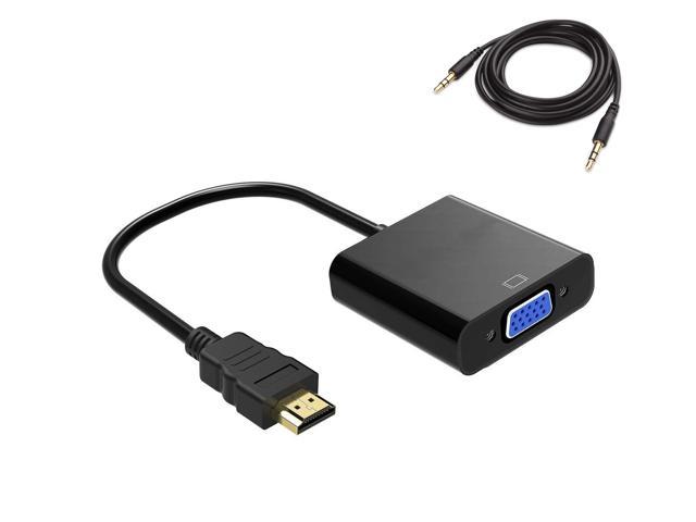 Jansicotek HDMI to VGA Output with 3.5mm Audio Jack, HD 1080p Gold-Plated Active TV AV HDTV Video Cable Converter Adapter Plug and Play for Monitors, Displayers,Laptop Desktop Computer (Black) VGA /