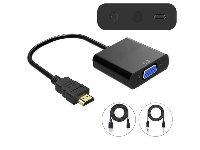 Jansicotek Active HDMI VGA Adapter Converter 3.5mm Audio & Micro USB Charging Cord, up to 1080P with Raspberry Pi, MacBook, Chromebook, Roku, TV Box, PC, Laptop, More (Black)