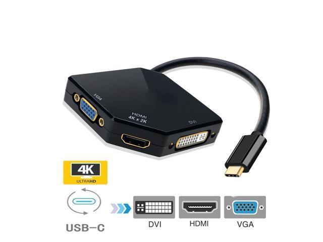 USB-C Multiport Adapter,CableDeconn Thunderbolt 3 Adapter USB Type-C to 4K HDMI DVI VGA HUB Multiport Converter Cable 