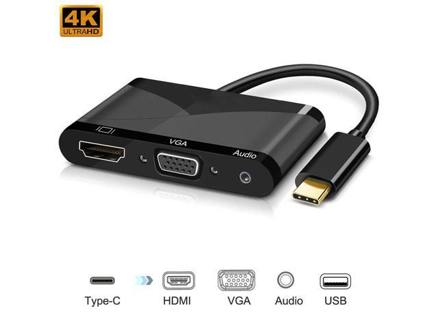 Pick up blade trekant naturpark Jansicotek USB C to HDMI VGA USB with 3.5mm Audio Hub Adapter, 4 in 1 USB  Type C Multiport Dongle with UHD 4K HDMI VGA USB 2.0 3.5mm Audio Adapter  for Projector,MacBook,Google