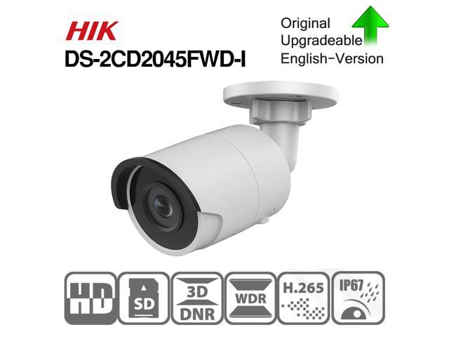 Hikvision Original 4.0mm Fixed Lens DS-2CD2045FWD-I POE Camera Video Surveillance 4MP IR Network Bullet Camera 30 m IR IP67 H.265+ SD card slot - (4MP, 4.0mm Fixed Lens, 1-Pack)