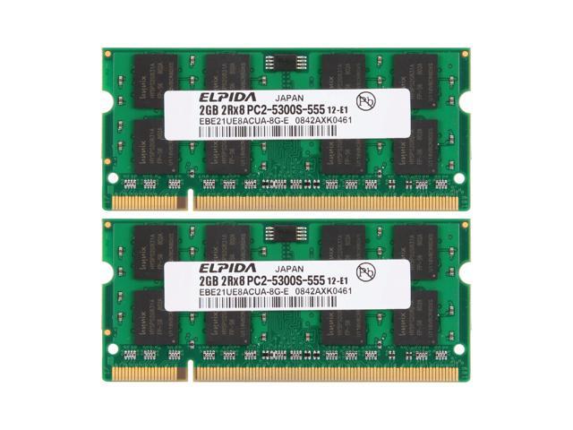Elpida 4GB 2x 2GB PC Memory PC2-5300 DDR2-667MHz Laptop