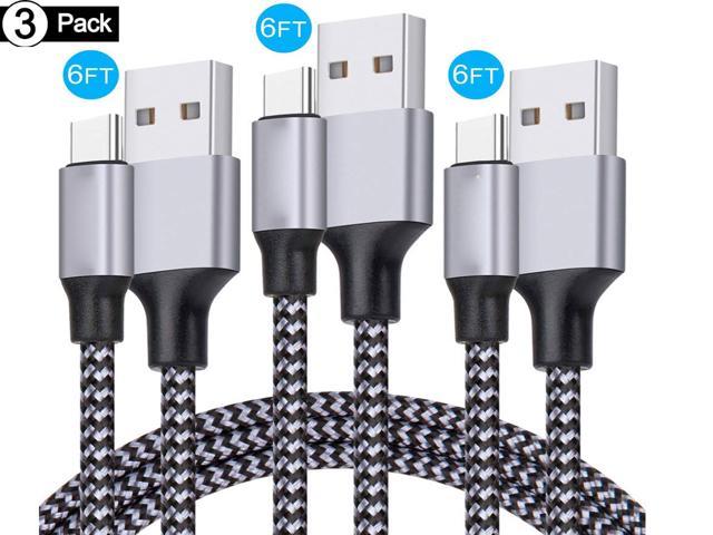 USB Type C Cable, 3 Pack 6ft USB C to USB A Nylon Braid Fast Charging