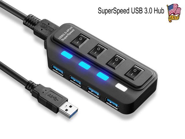 Bailink 4 Port Hub, Portable SuperSpeed USB 3.0 Hub, Individual On/Off Switches LED, USB Extension Multi-function USB Dock Hot Swapping Support for Mac, PC, USB Flash Drives and Other Devices -