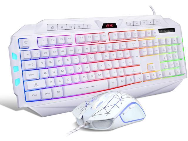 Wired Gaming Keyboard and Mouse Combo,MageGee GK710 Backlit Keyboard and White Gaming Mouse Combo,PC Keyboard and Adjustable DPI Mouse for PC/loptop/MAC White