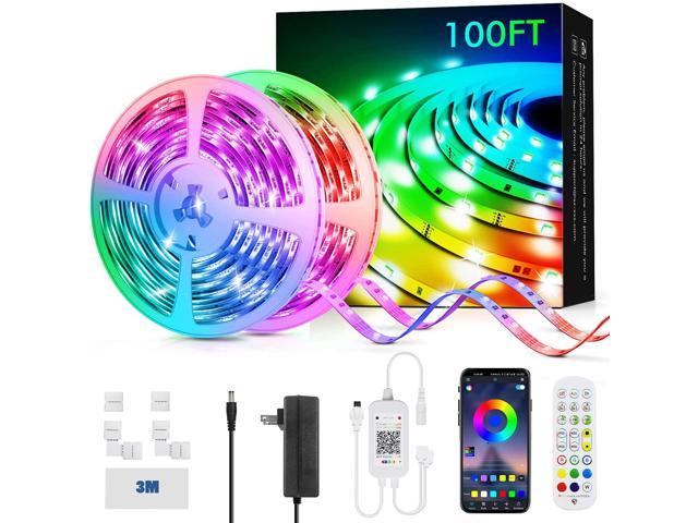 LED Strip Lights for Bedroom 32.8ft HEERTTOGO Waterproof IP65 300 LEDs 5050 RGB LED Lights Strip Music Sync Color Changing RGB LED Strip with Blutooth IR Remote Controller and Wired Controller 