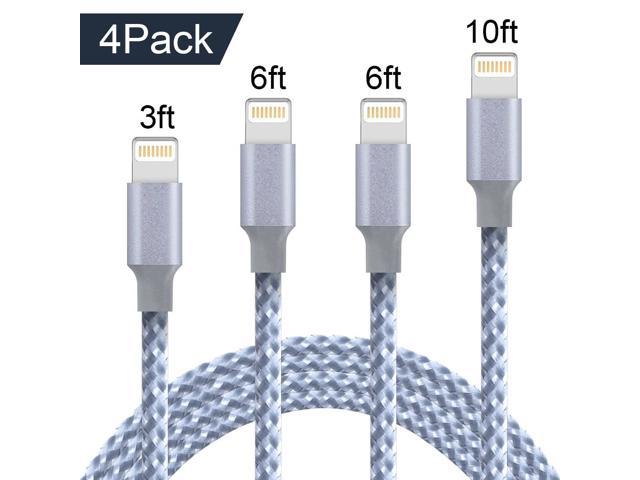 Phone Charger Cables 4Pack （3FT 6FT 6FT 10FT） to USB Syncing Data and Nylon Braided Cord Charger for Phone XS/Max/XR/X/8/6Plus/6S/7Plus/7/8Plus/SE/Pad and More-GrayW 