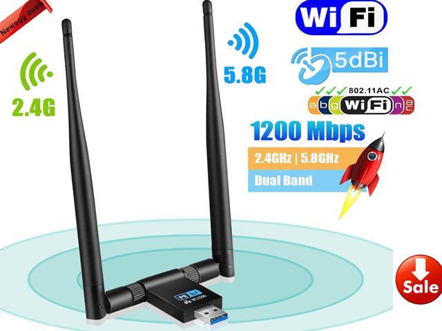 USB WiFi Adapter for PC 1200Mbps Dual Band 2.4GHz//5GHz Fast USB3.0 High Gain 5dBi Antenna 802.11ac WiFi Dongle Wireless Network Adapter for Desktop Laptop Supports Windows Mac and Linux