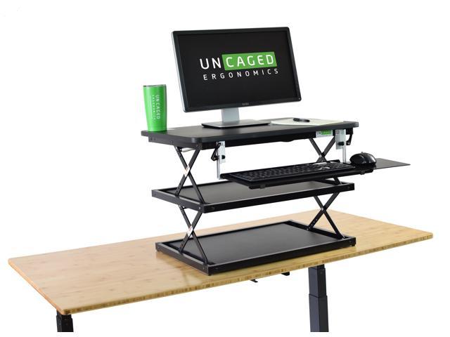 KICODE Height Adjustable Laptop Stand for Desk Standing Desk 4 Height Levels Sitting Standing Workstation for Notebook Computer Black Stand Up Desk Converter 