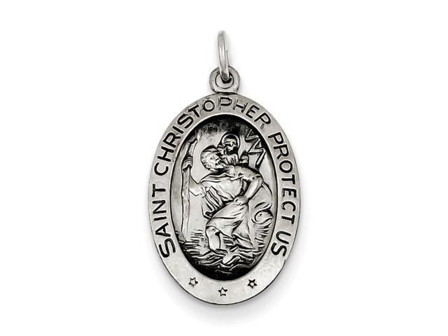 925 Sterling Silver Antiqued Satin St Christopher Medal