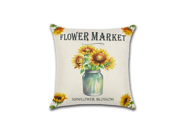 Set of 4 Pillow Covers 18x18, Country Sunflowers Farmhouse Cotton