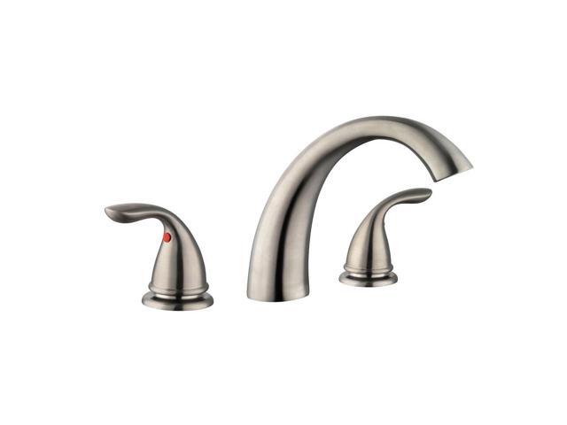 Refurbished Glacier Bay Builders 2 Handle Lever Deck Mount High Arc Roman Faucet Brushed Nickel Newegg Com