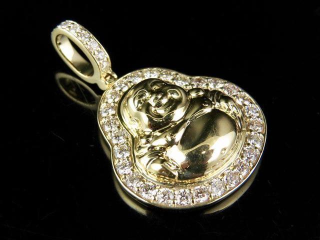 Solid 14k Yellow Gold Diamond Laughing Buddha Pendant 0 75 Ct 1 25