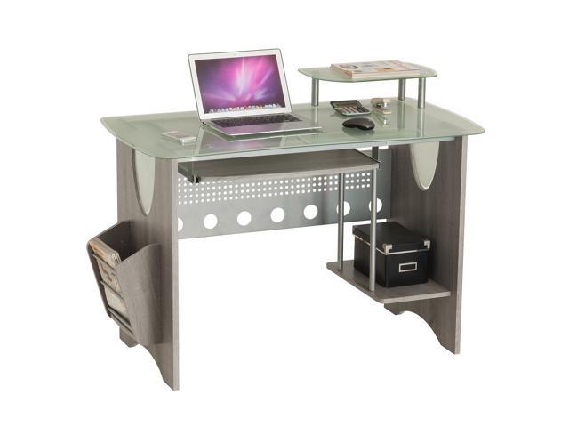 Techni Mobili Stylish Frosted Glass Top Computer Desk With Storage