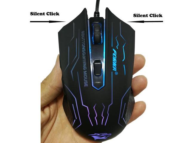FORKA Silent Click USB Wired Gaming Mouse 6 Buttons 3200DPI Mute Optical Compute