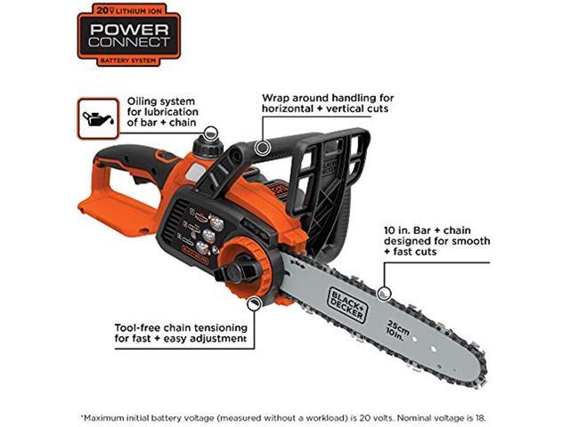 Black+Decker LCS1020 Chainsaw, Battery Included, 2 Ah, 20