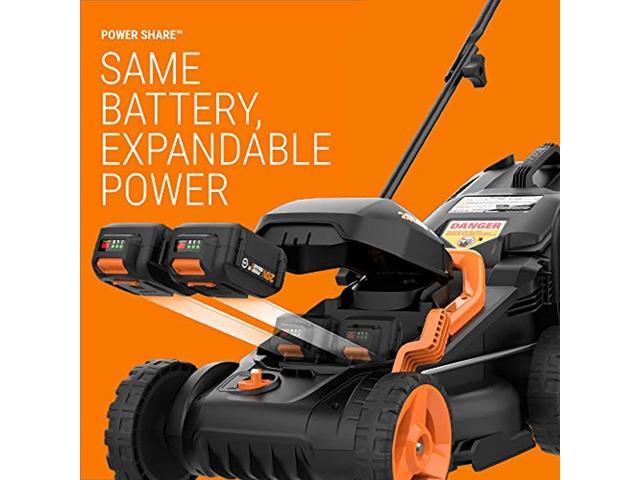 Worx WG779 40V 14 Inch Power Share Cordless Intellicut Mulching Lawn Mower Kit 
