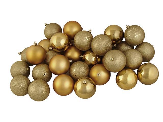 Photo 1 of 32ct Gold Glamour Shatterproof 4-Finish Christmas Ball Ornaments 3.25" (80mm)