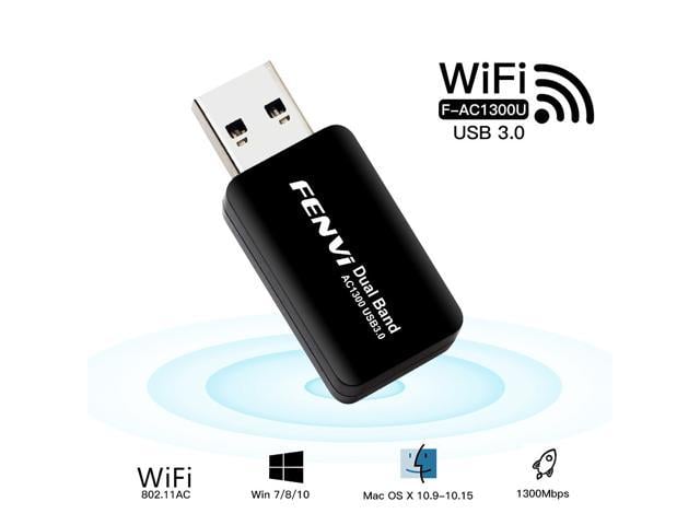 Fenvi Wireless USB WiFi Adapter for PC - 802.11AC 1300Mbps Dual Band 5G/2.4G WiFi USB 3.0 Wi-Fi Dongle  for PC Desktop Laptop Windows 10/8/8.1/7/Mac OS X 10.9-10.15, WiFi USB Computer Network Adapters