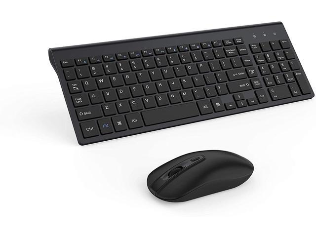 Black Wireless Keyboard Mouse Combo 2.4GHz Slim Full Size Wireless Keyboard and Mouse Set with Number Pad and Nano Receiver for PC Laptop Windows Quiet and Ergonomic