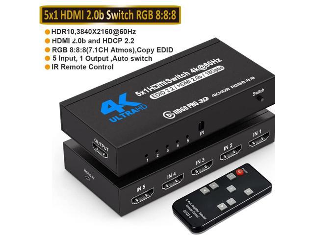 4K HDR 5 in 1 Out HDMI Switch, 5 Ports 4K 60Hz HDMI 2.0 Switcher ...