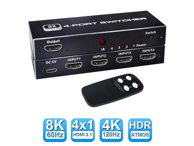 8K HDMI 2.1 Switch, ESTONE 4X1 HDMI Switch with IR Remote Control