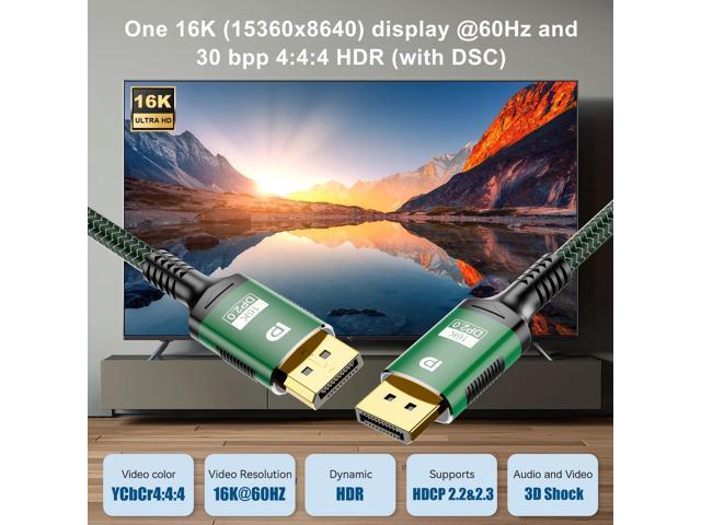 DisplayPort 2.1 Cable 6.6FT 16K@60Hz, 8K@120Hz, 4K@240Hz 165Hz 144Hz,  Support 80Gbps HDR, HDCP DSC 1.2a, HDR10, IXEVER Display Port 2.1 2.0 Cable  Cord