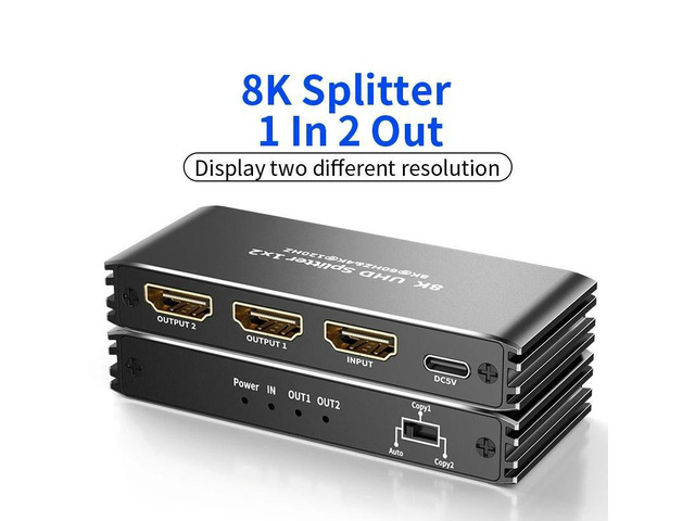 8K HDMI Splitter 1 in 2 Out,ESTONE 8K HDMI Splitter V2.1b Powered Audio ...
