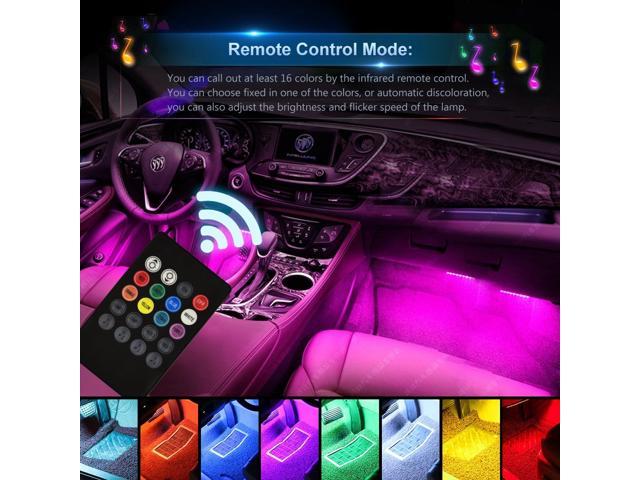 Car LED Strip Light，4pcs 48 LED Multicolor Music Car Interior Lights Under Dash Lighting Kit with Sound Active Function and Wireless Remote Control Car Charger Included DC 12V 