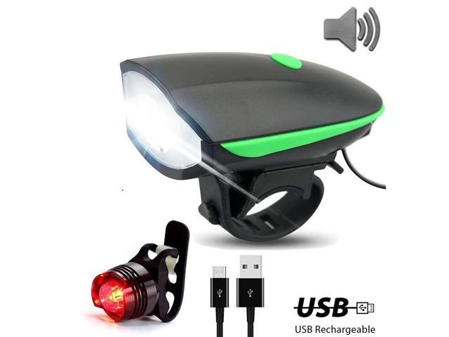 Waterproof Rechargeable Bicycle Bike Front Light W/Horn Solar Powered Headlight 