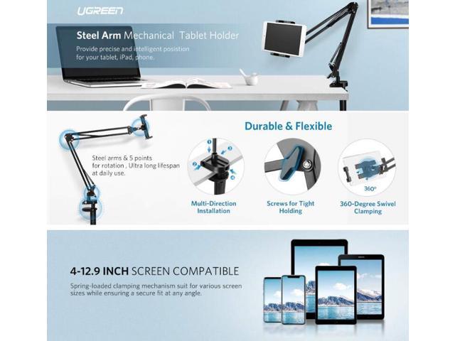White Adjustable & Detachable Mount Holder with Bracket for 4-10.6 Inches CHANG Gooseneck Tablet Holder Tablet/Phone Holder 32 Inches/80 cm Overall Length Apple or Android Devices