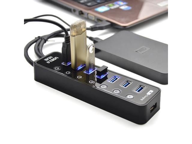 USB Hub 3.0, LYFNLOVE 7 Port USB Data Hub with Power Adapter and Charging  Port, Individual On/Off Switches and Lights for MacBook, Mac Pro/mini,  Surface Pro 4 Laptop, PC, Mobile HDD and