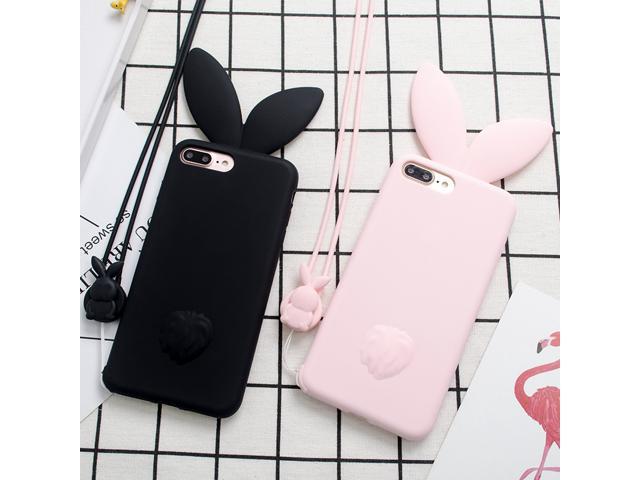 New Cute Bunny Pink Rabbit Ears With Rabbit Strap Soft Silicon Phone Case Back Cover For Apple Iphone 6 6s Plus 7 8 Plus Capa Newegg Com