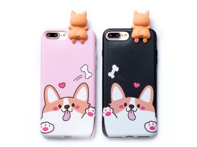 Cartoon cute 3D Puppy corgi dog soft silicone phone case cover for iphone 6  6s plus 7 8 plus Back Cover 