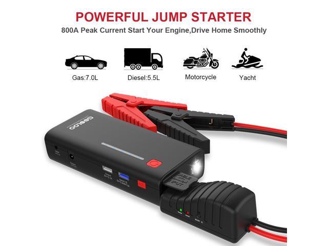 GOOLOO SuperSafe Car Jump Starter Portable Power Pack Phone Charger Built-in LED Light and Smart Protection Up to 7.0L Gas or 5.5L Diesel Engine 800A Peak 18000mAh 12V Auto Battery Booster 
