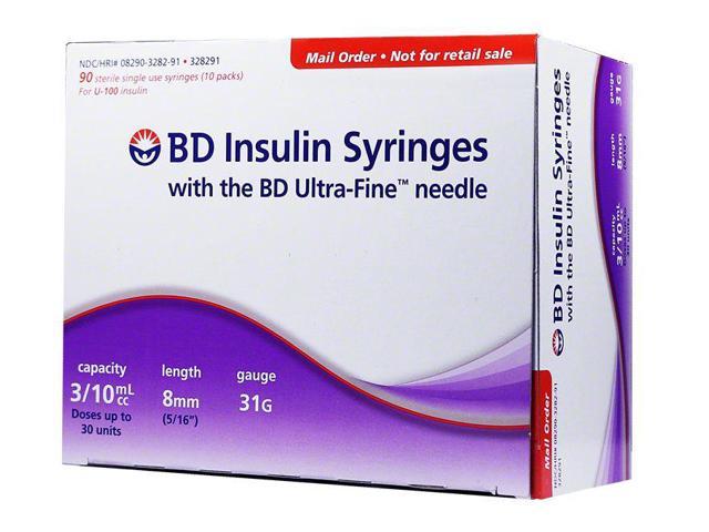 Becton Dickinson Ultra Fine Ii Short Needle U 100 Insulin Syringe 31g 3 10cc 3ml 8mm 5 16in 90pcs Newegg Com